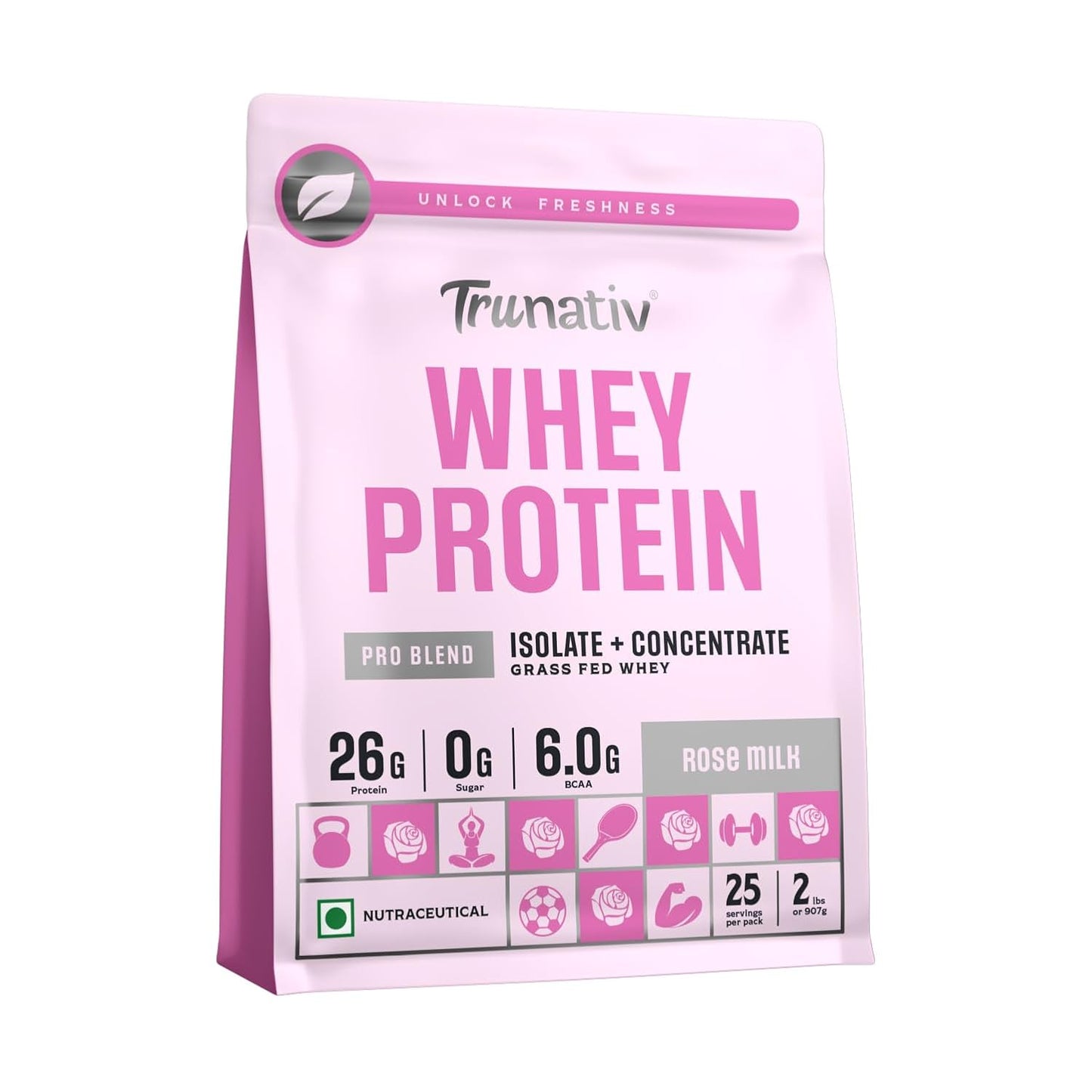TruNativ Whey Protein Concentrate & Isolate Pro Blend | 26g Protein & 6g BCAA | Light and Clean Whey Protein Powder Blend | No Added Sugar | Higher Protein Absorption | 907g
