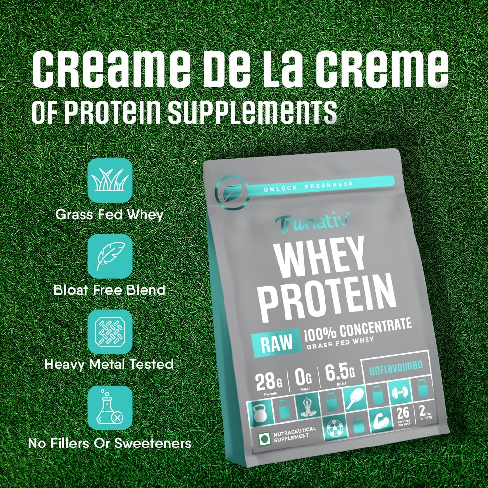 TruNativ Raw Whey Protein Concentrate Powder for Muscle Support & Recovery | 28 gm Protein | 6.5 gm BCAA | No Added Sugar | Ultra low Carbs | For Men & Women | Unflavoured Protein Powder |907g