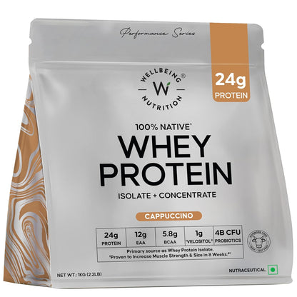 Wellbeing Nutrition Clean Whey Protein Isolate & Concentrate| Clinically Proven Velositol 2x Muscle Protein Synthesis| 4B CFU Probiotics & Digestive Enzymes| Easy to Digest