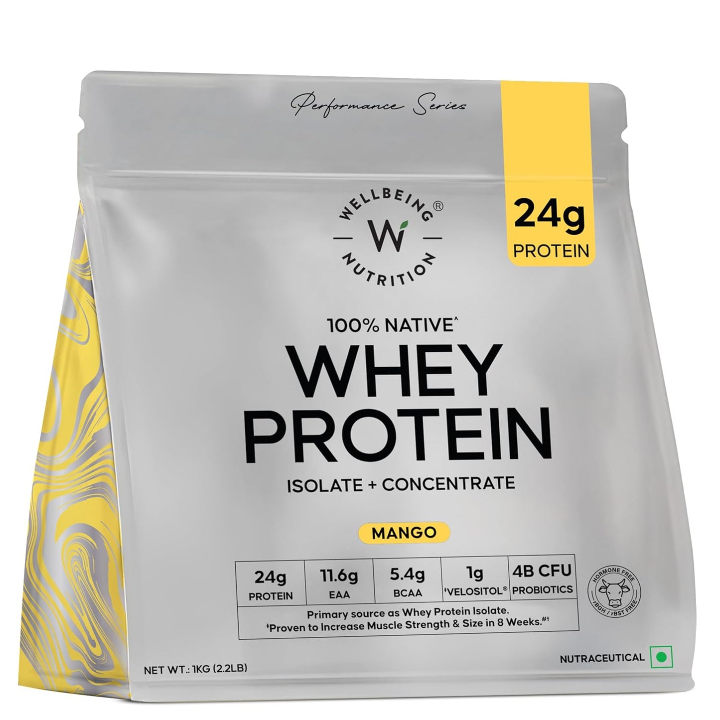 Wellbeing Nutrition Clean Whey Protein Isolate & Concentrate| Clinically Proven Velositol 2x Muscle Protein Synthesis| 4B CFU Probiotics & Digestive Enzymes| Easy to Digest