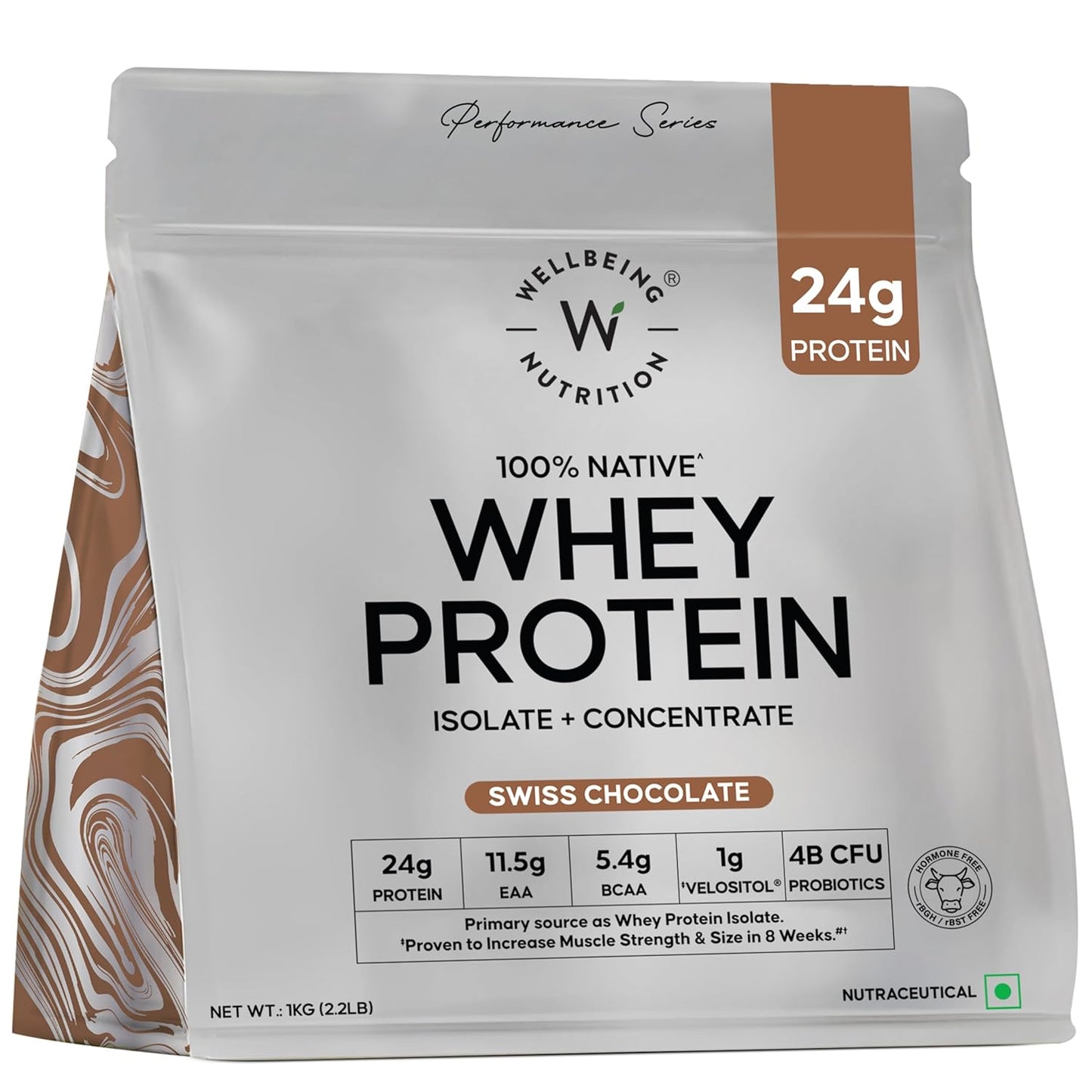 Wellbeing Nutrition Clean Whey Protein Isolate & Concentrate| Clinically Proven Velositol 2x Muscle Protein Synthesis| 4B CFU Probiotics & Digestive Enzymes| Easy to Digest