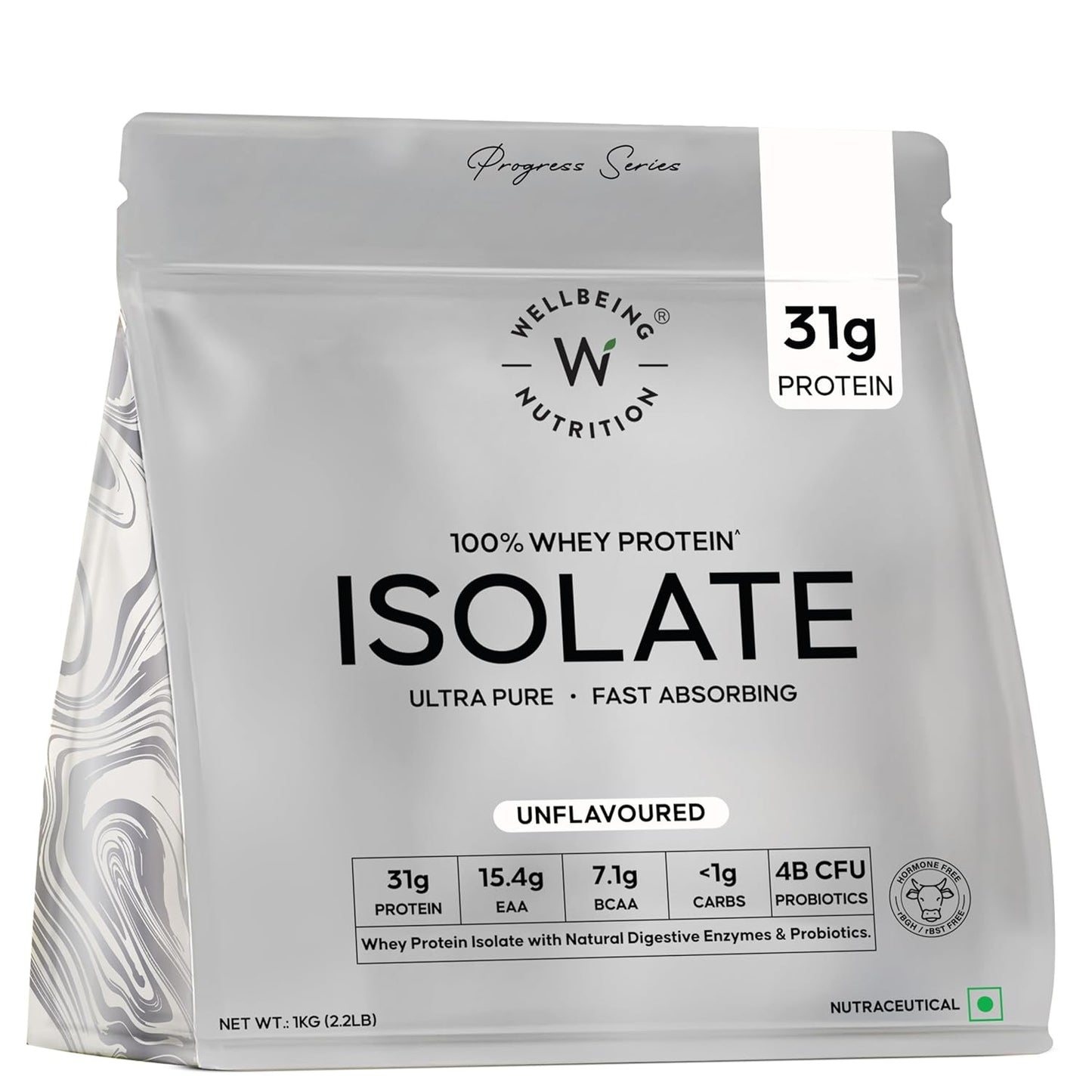 Wellbeing Nutrition Clean Whey Protein Isolate | 26g Protein| Clinically Proven Velositol for 2x Muscle Protein Synthesis| 4B CFU Probiotics| Digestive Enzymes| Bloat Free|Easy to Digest