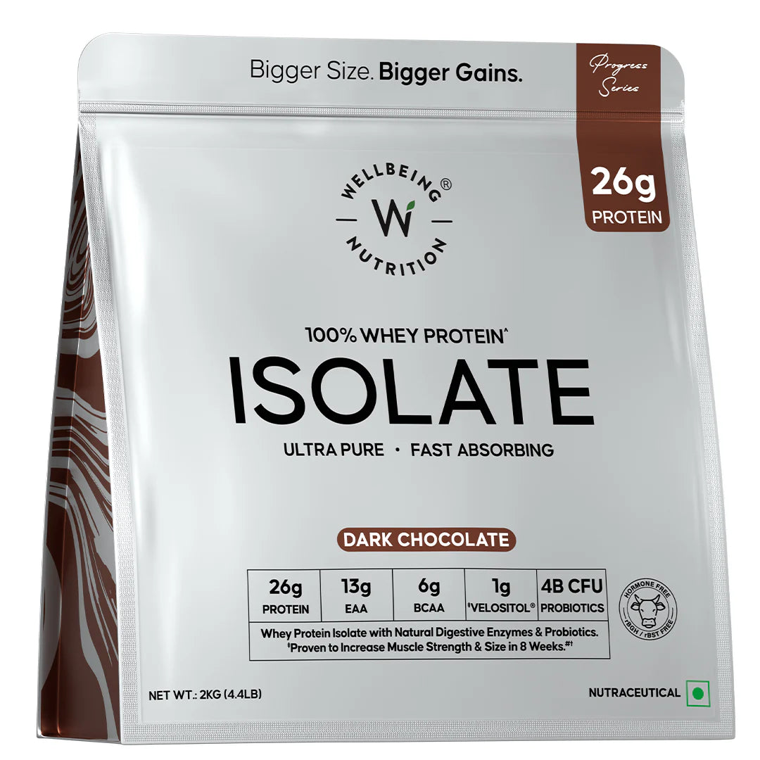 Wellbeing Nutrition Clean Whey Protein Isolate | 26g Protein| Clinically Proven Velositol for 2x Muscle Protein Synthesis| 4B CFU Probiotics| Digestive Enzymes| Bloat Free|Easy to Digest