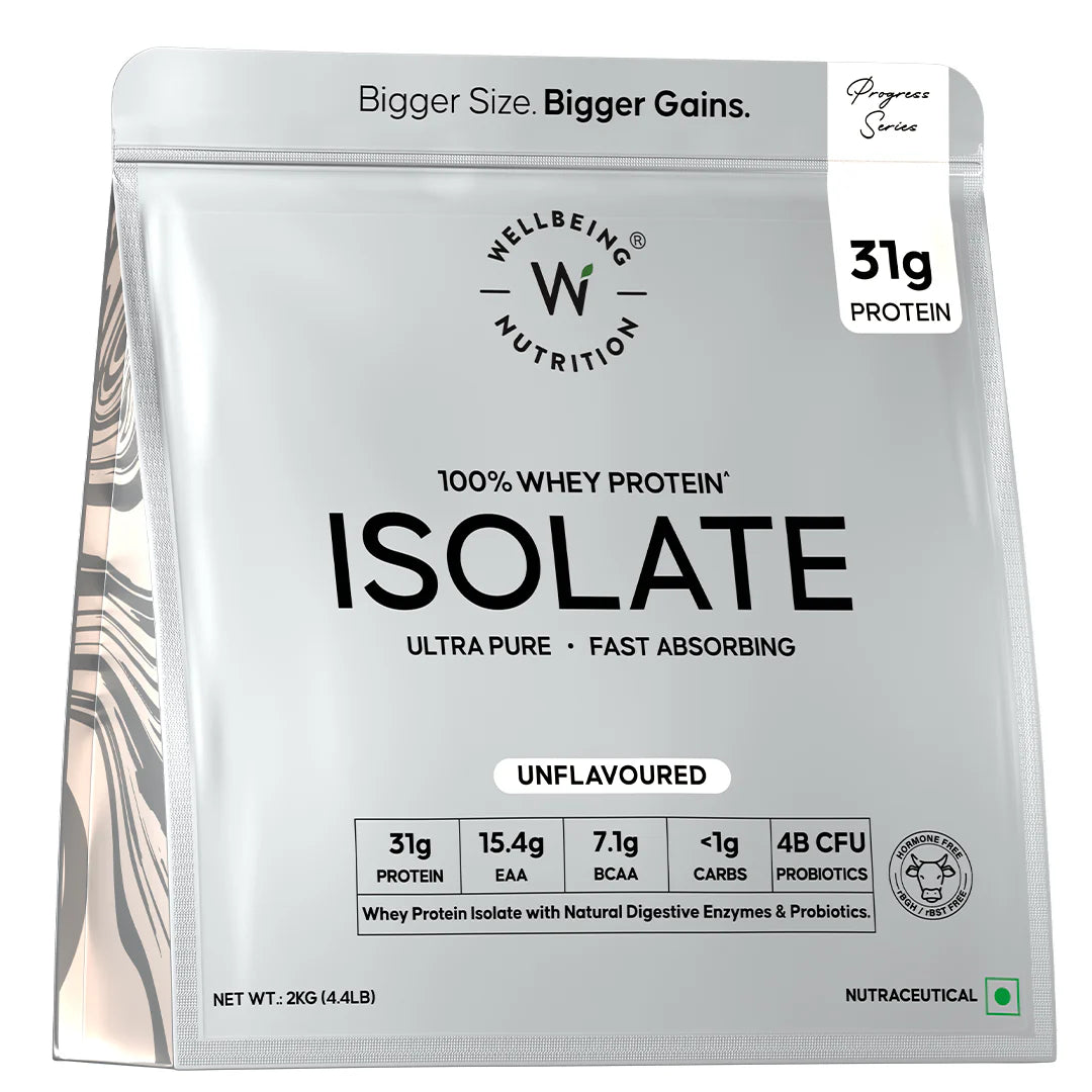 Wellbeing Nutrition Clean Whey Protein Isolate | 26g Protein| Clinically Proven Velositol for 2x Muscle Protein Synthesis| 4B CFU Probiotics| Digestive Enzymes| Bloat Free|Easy to Digest