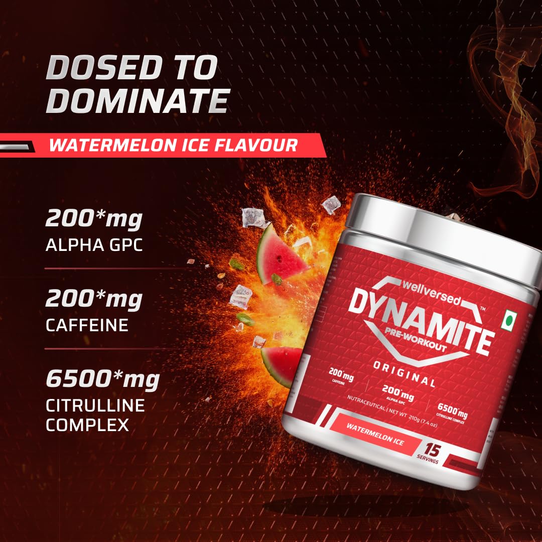 Wellcore - Wellversed Dynamite Pre Workout For Men | For Focus & Energy Boost With 6500mg Citrulline Complex