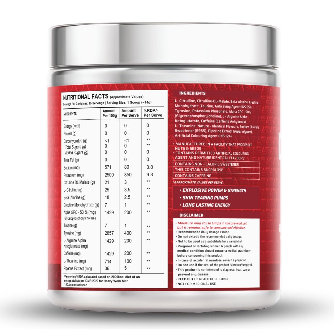 Wellcore - Wellversed Dynamite Pre Workout For Men | For Focus & Energy Boost With 6500mg Citrulline Complex