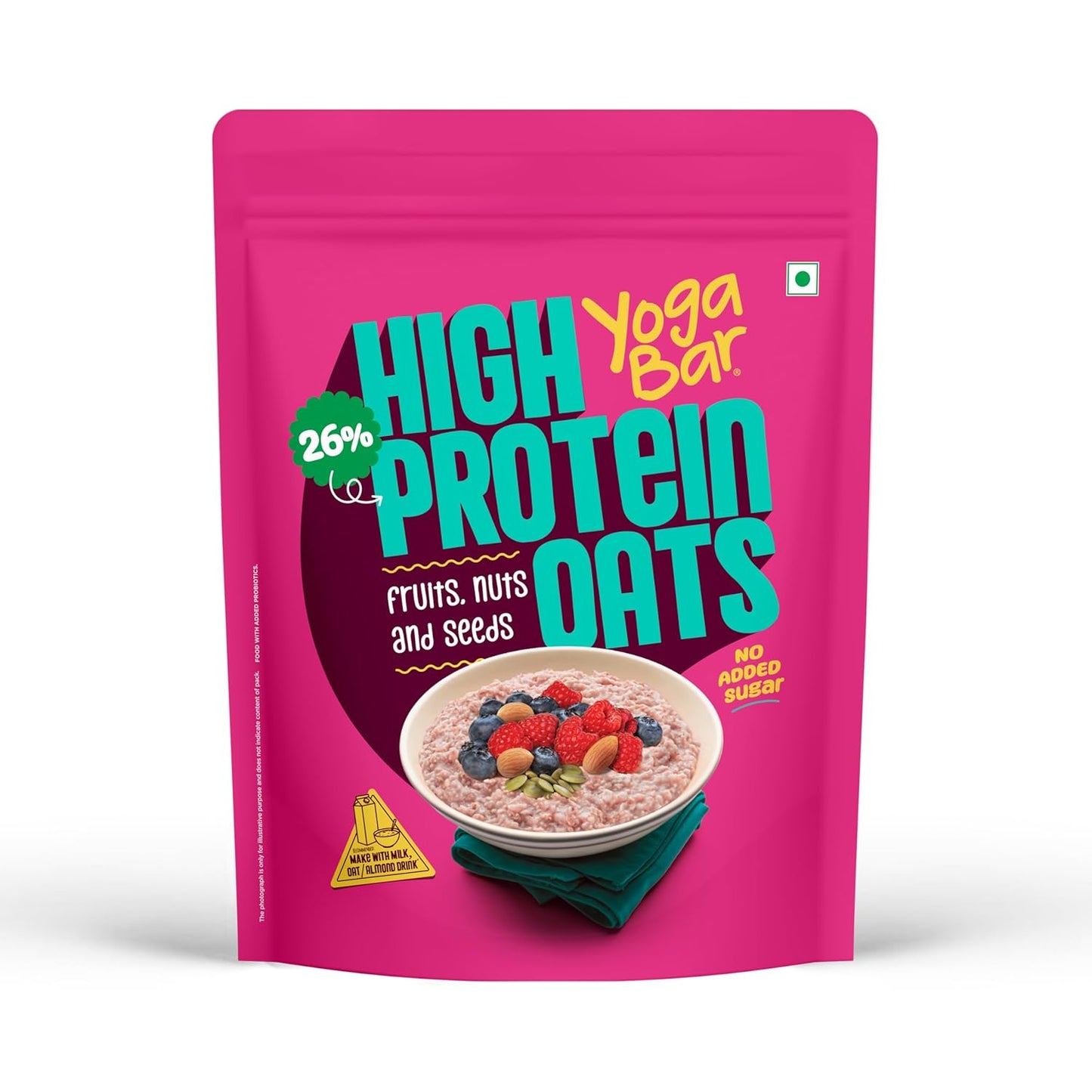 Yogabar 26g High Protein Oats |Breakfast Cereal with Wholegrains| 26% Protein & No added sugar | Oats High Protein for Gym | Premium Protein Blend with Whey Protein Powder