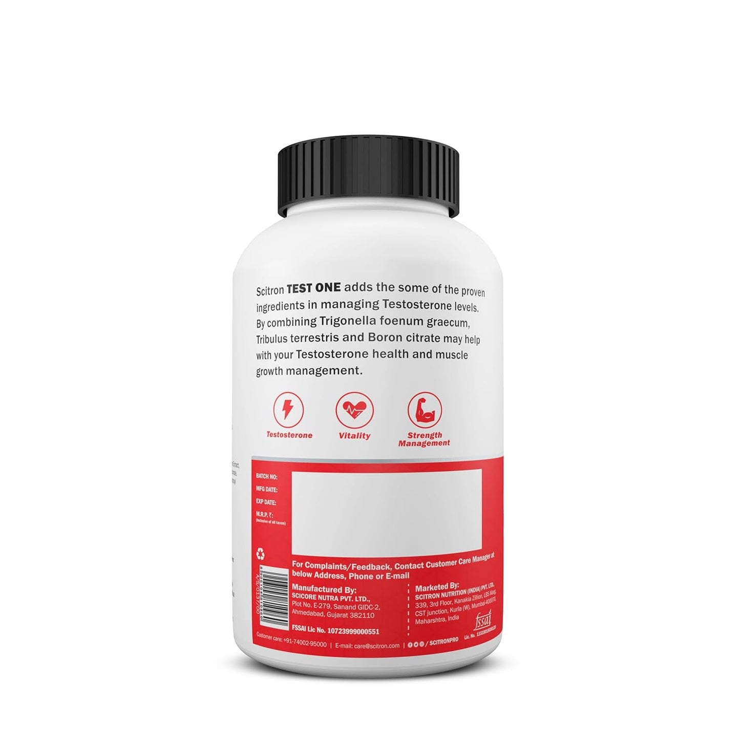 Scitron TEST ONE Testosterone Supplement for Men with Fenugreek |Tribulus Terrestris & Boron Citrate | Enhance Performance| Drive & Natural Testosterone Levels | 90-Capsule