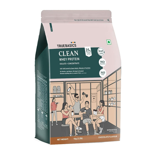 Muscleblaze TrueBasics Clean Whey Protein Powder Isolate & Concentrate Blend | 25g Protein per Scoop | Trustified Gold Certified