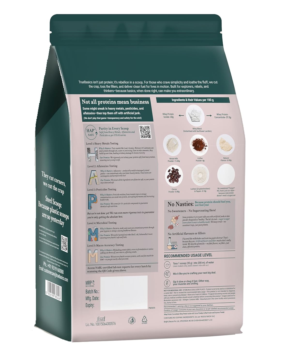 Muscleblaze TrueBasics Clean Whey Protein Powder Isolate & Concentrate Blend | 25g Protein per Scoop | Trustified Gold Certified