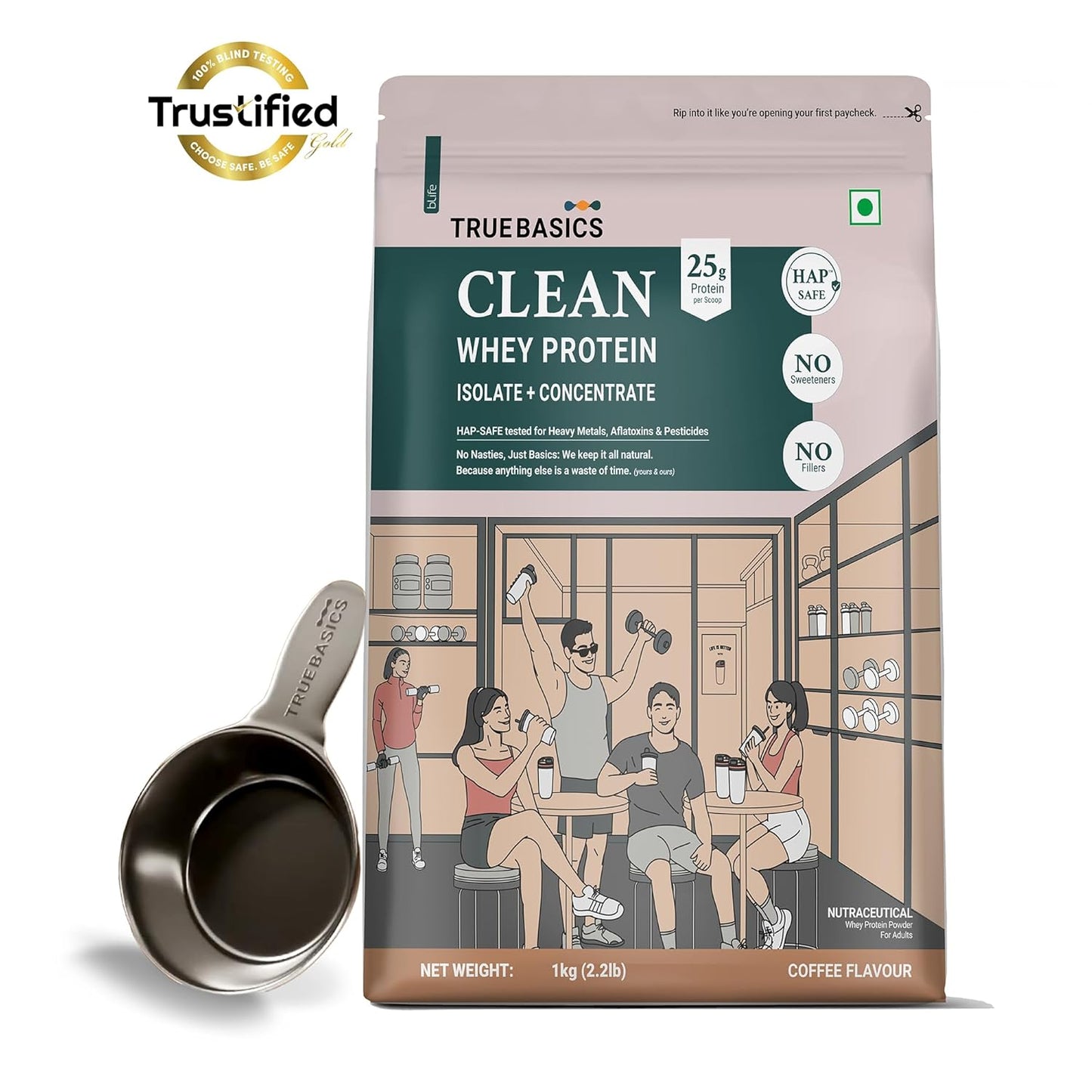 Muscleblaze TrueBasics Clean Whey Protein Powder Isolate & Concentrate Blend | 25g Protein per Scoop | Trustified Gold Certified