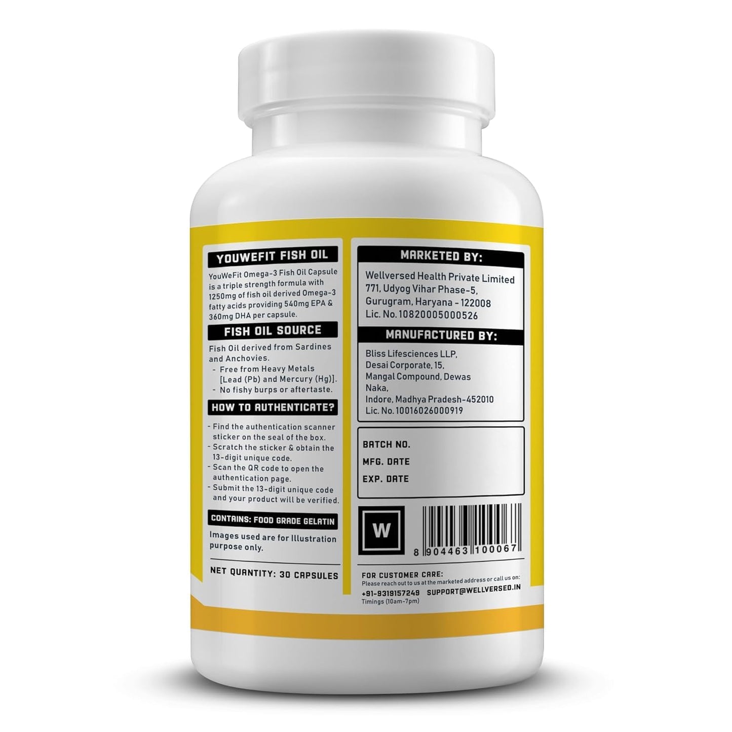 Wellcore Wellversed YouWeFit Triple Strength Omega 3 Fish Oil |With 540mg EPA & 360mg DHA To Support Faster Muscle Growth | Omega-3 Supplement 1250mg