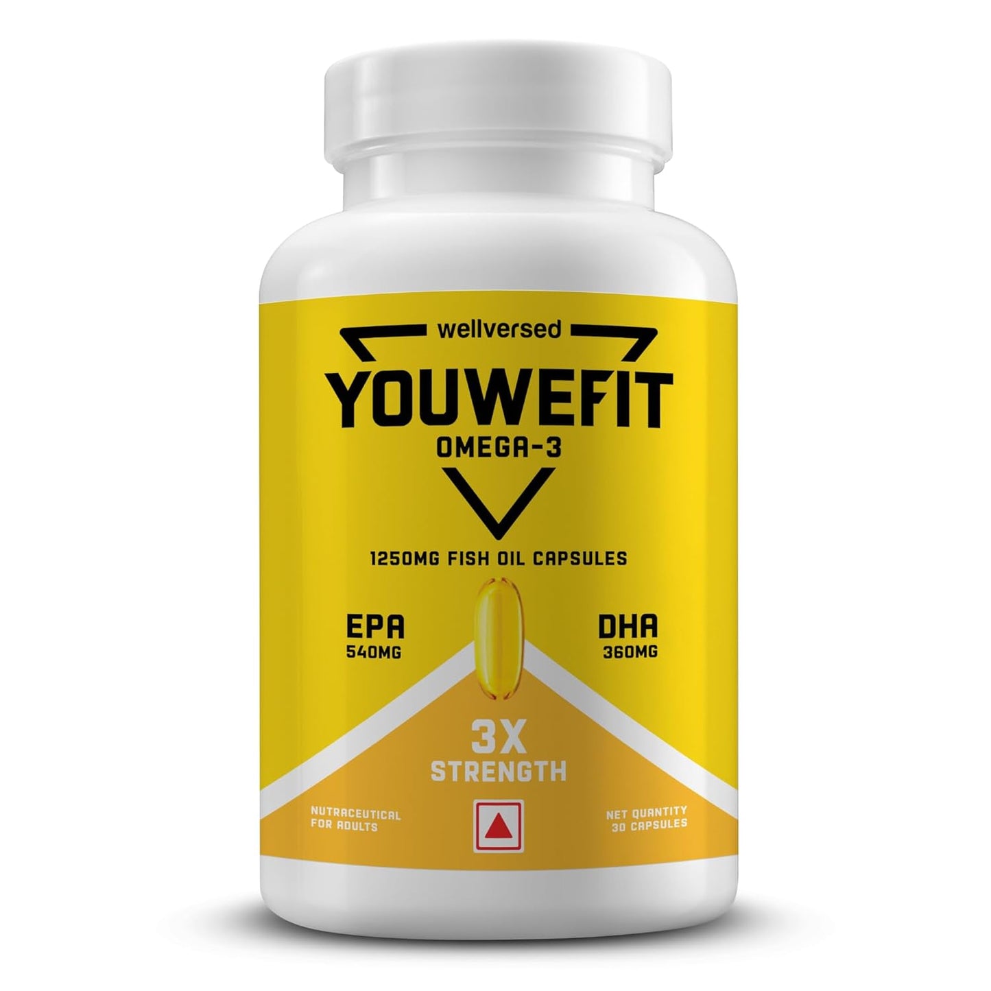 Wellcore Wellversed YouWeFit Triple Strength Omega 3 Fish Oil |With 540mg EPA & 360mg DHA To Support Faster Muscle Growth | Omega-3 Supplement 1250mg