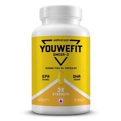 Wellcore Wellversed YouWeFit Triple Strength Omega 3 Fish Oil |With 540mg EPA & 360mg DHA To Support Faster Muscle Growth | Omega-3 Supplement 1250mg